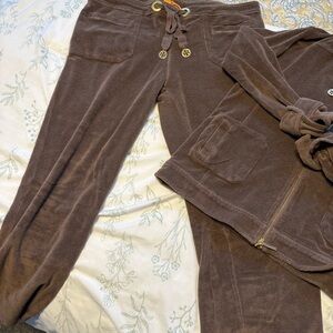 Tory Burch Chocolate Velour Track Pants & Jacket Set